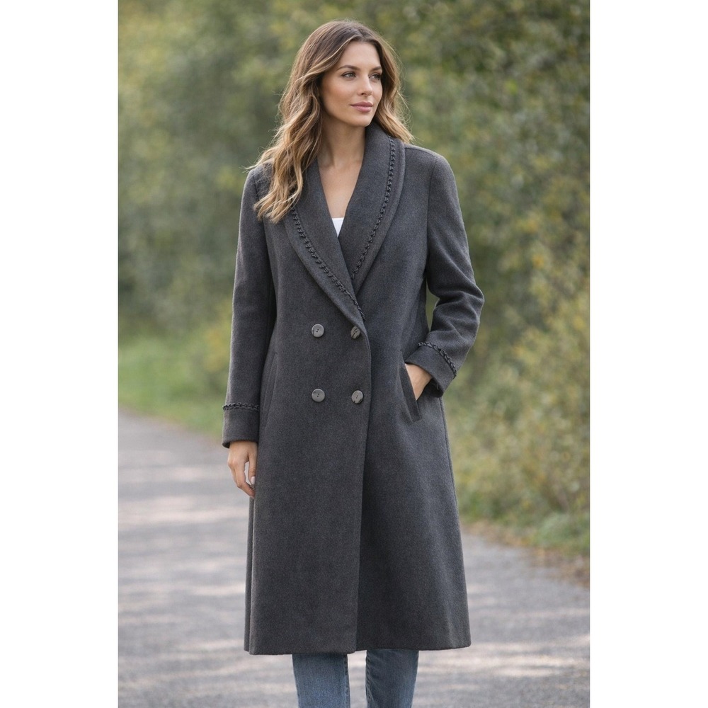 Vintage ALORNA Womens Black Long Wool Blend Coat Large Double Breasted Tailored